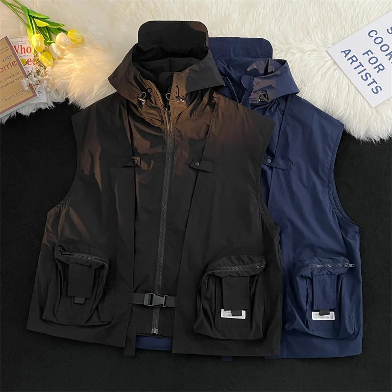 

American Sle Outdoor Work Vest Men Summer Functional Tactical oulder Pad Loose Fit Hoodie Vest Jaet for Youth