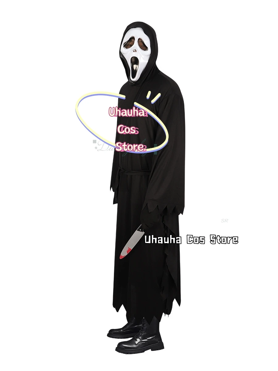 Disfraz de Scream GhostFace para niños, vestido elegante con máscara de calavera, vestido largo negro, fiesta de Halloween, película de terror, Carnaval, chico adulto