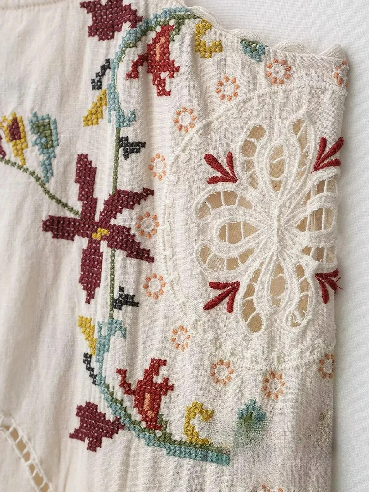 KONDALA Holiday Chic mujer bordado vestido camisola suelto sin mangas vestido recto largo moda 2025 Primavera Verano vestido de vacaciones