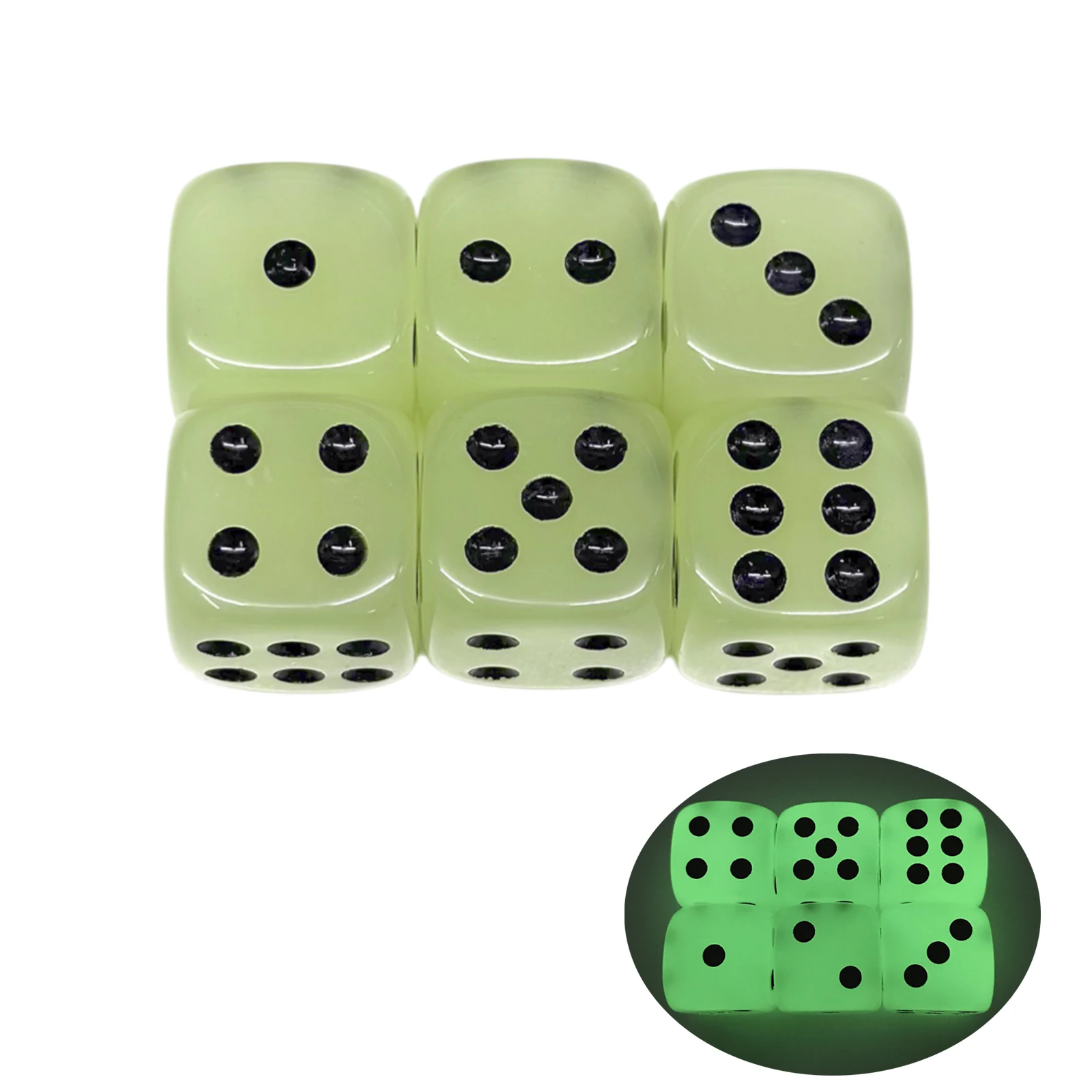 

6pcs Glow In Dark Dice 14mm D6 Game Dice Black Dot Dice for Club Party Entertainment Board Game