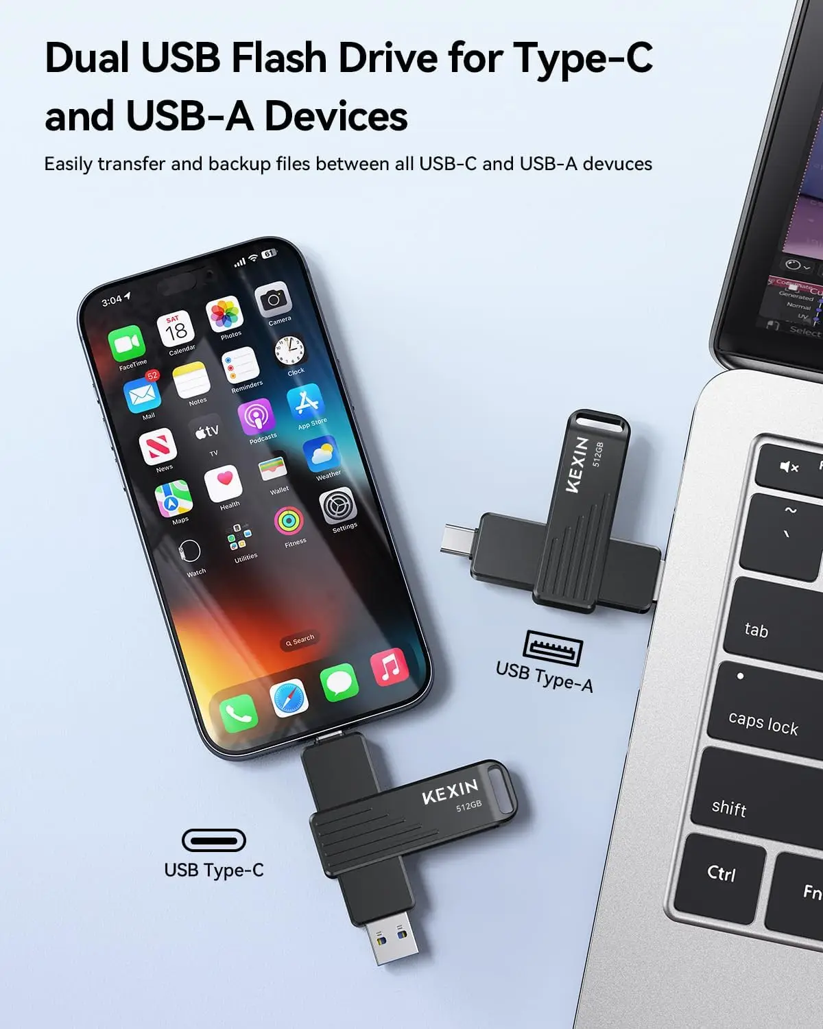 512GB USB C Flash Drive with Type-C and USB-A Connectors, up to 1000MB/s Speed for iPhone, Smartphone, Tablet, Laptop