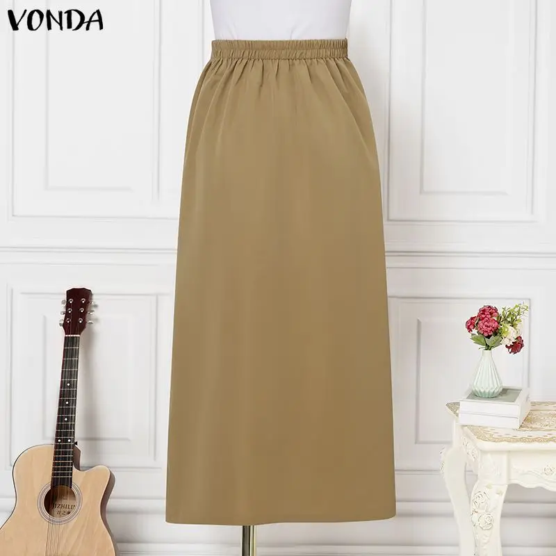 Plus Size Women Skirts 2026 VONDA Solid A-Line Overskirts Pocket Elegant Patchwork Bottoms Europe and America Style 5XL Clothes image 5
