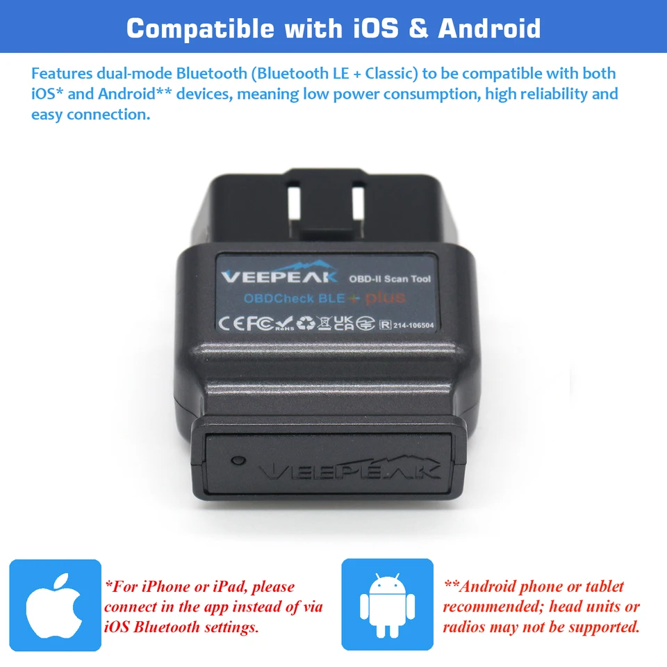 Veepeak OBDCheck BLE+ OBD-II スキャンツール Veepeak OBDCheck BLE+ Bluetooth OBD2 Scanner Car Diagnostic Code