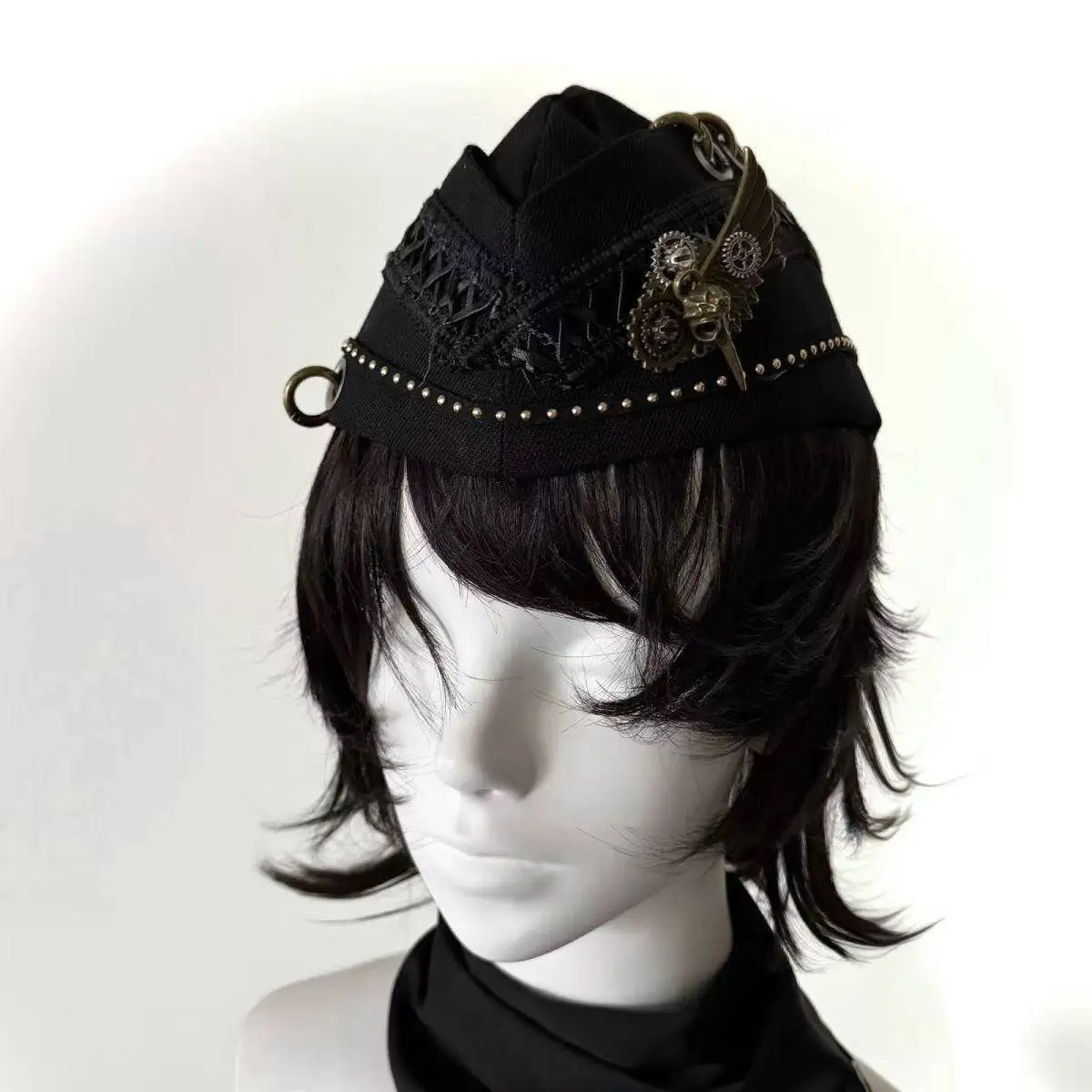 Black Steampunk Mini Top Hat for Ladies Gear Charms Rivet  Ring Decoration Gothic Lolita Vintage Cosplay Party Costume Accessory