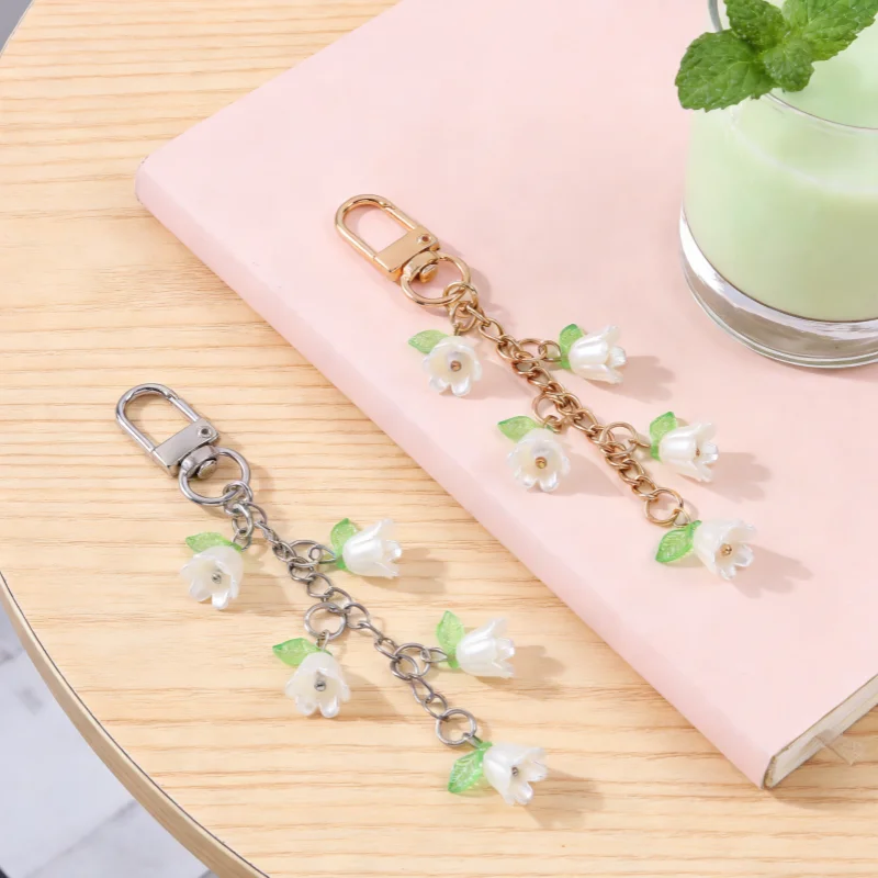 1PC Koreanische Süße Frische Weiße Ringblume Schlüsselbund Nette Tasche Mobile Anhänger Dekoration Gedenk Geschenk
