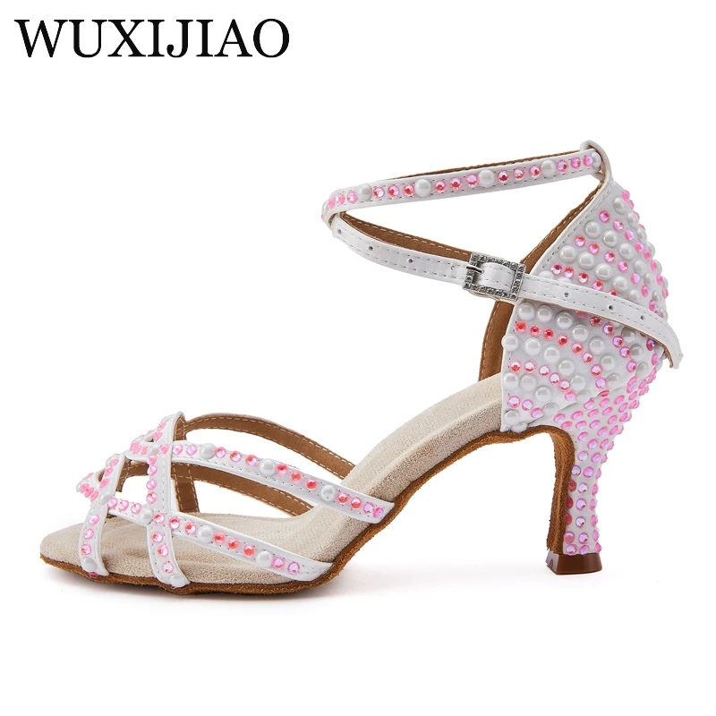 Latin dance shoes women's dance shoes ballroom white pink diamond women's waltz shoes wedding shoes girls fashion design 2024