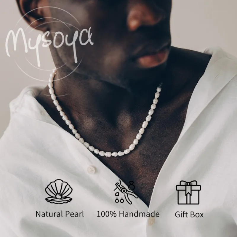 

MYSOYA белое ожерелье из пресноводного жемчуга в стиле барокко 5-6 мм с подарочной коробкой для нее/его дня рождения/свадьбы/Рождества/новогоднего подарка