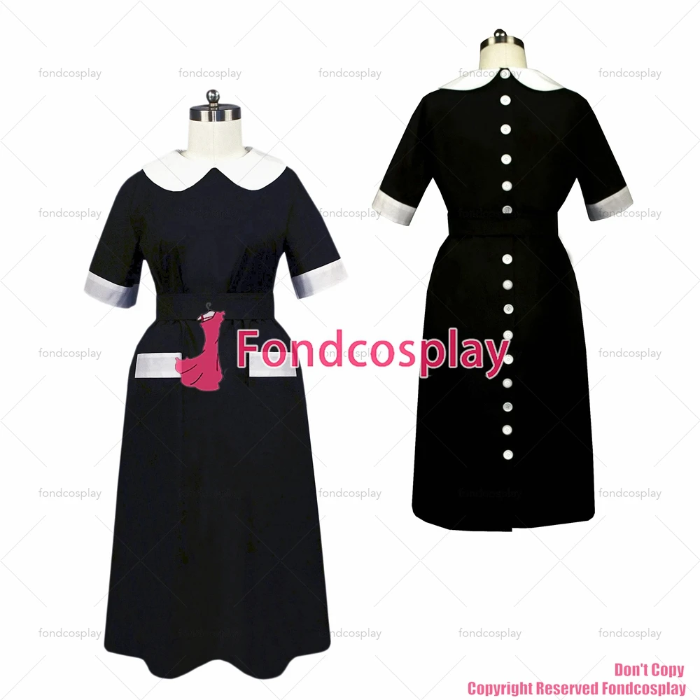 

fondcosplay adult sexy cross dressing sissy maid long black Cotton Smock Uniform Buttons Dress Cosplay Costume CD/TV[G443]