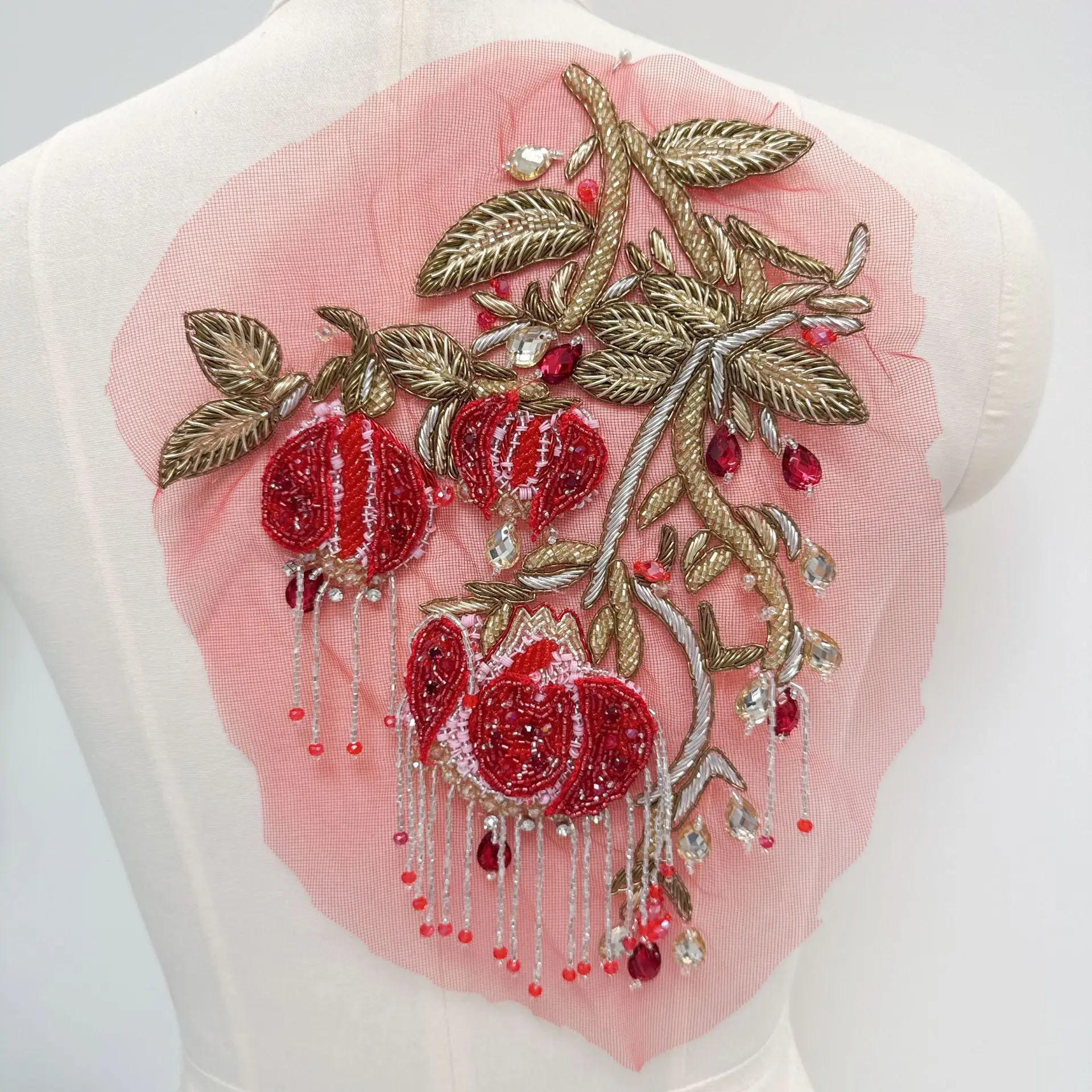 

A211 National Style Red Indian Silk Handmade Embroidery Orchid Stickers Collar Heavy Industry Jewelry Dress Wedding Dance