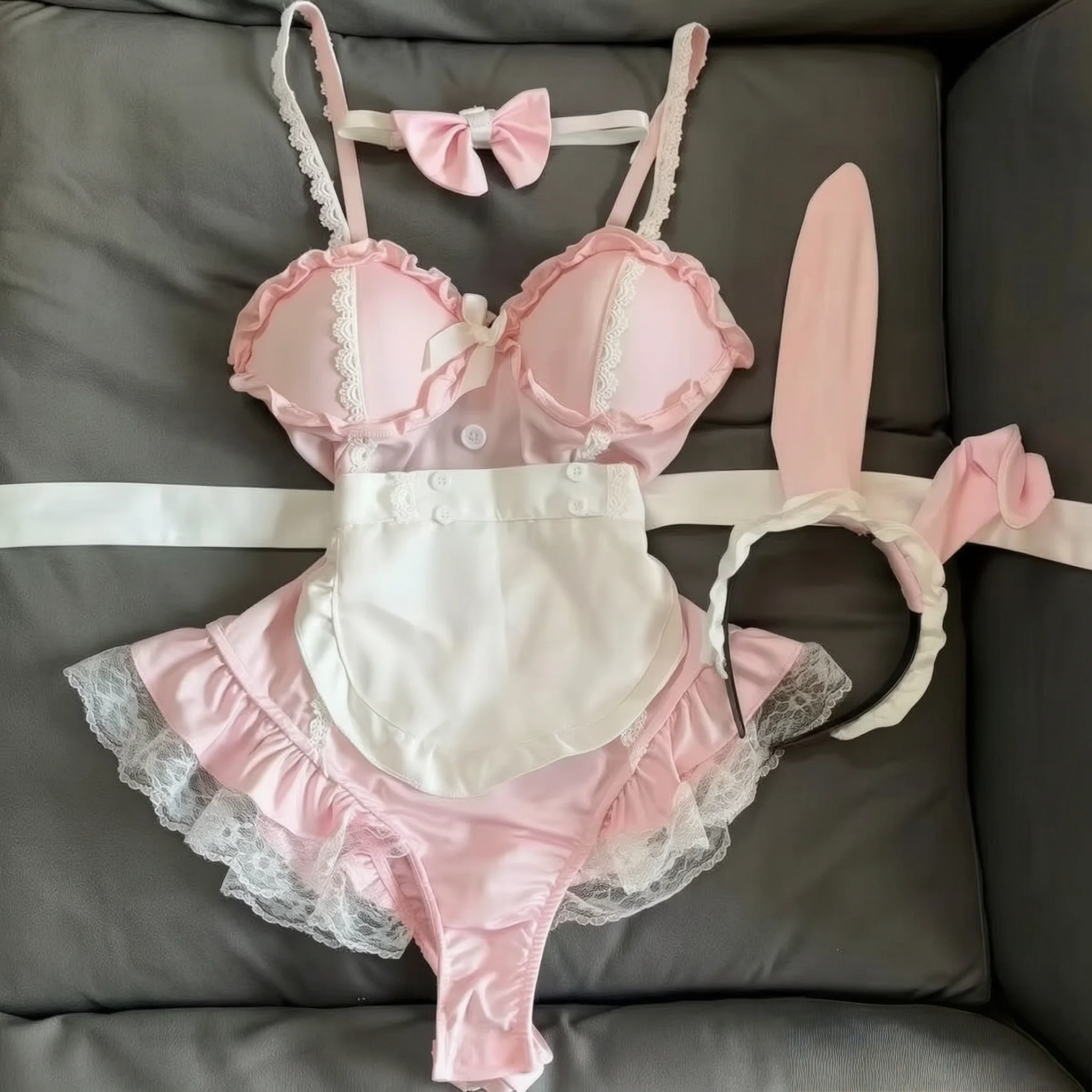 Milk Fragrant Rabbit Pure Desire Sweet Girl - Sexy and Cute Pink with Chest Cushion Gathering Pure Desire Strap Sleeping Skirt