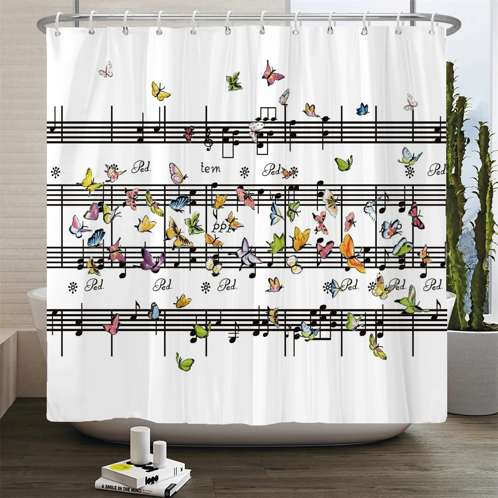 Musical Note Guitar Shower Curtain Music Rock style Print Waterproof Fabric Bathroom Curtains With Hooks Home Decor Curtain