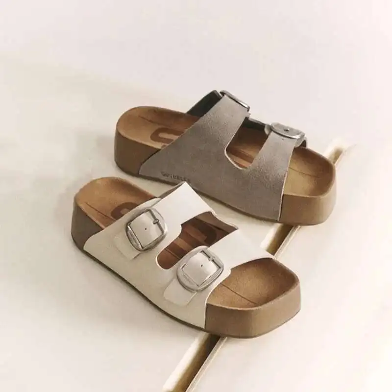 

Женские тапочки, пробковые сандалии на толстой подошве, тапочки, новинка 2023 года, универсальные повседневные пляжные тапочки для женщин