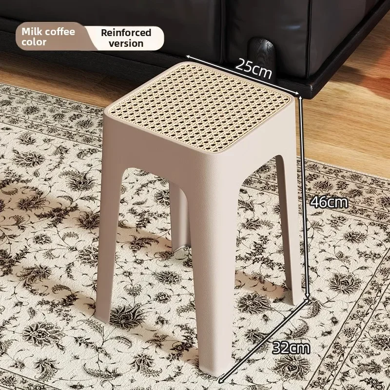 Medieval imitation rattan woven square stool can be stacked modern simple living room dining stool plastic stool household