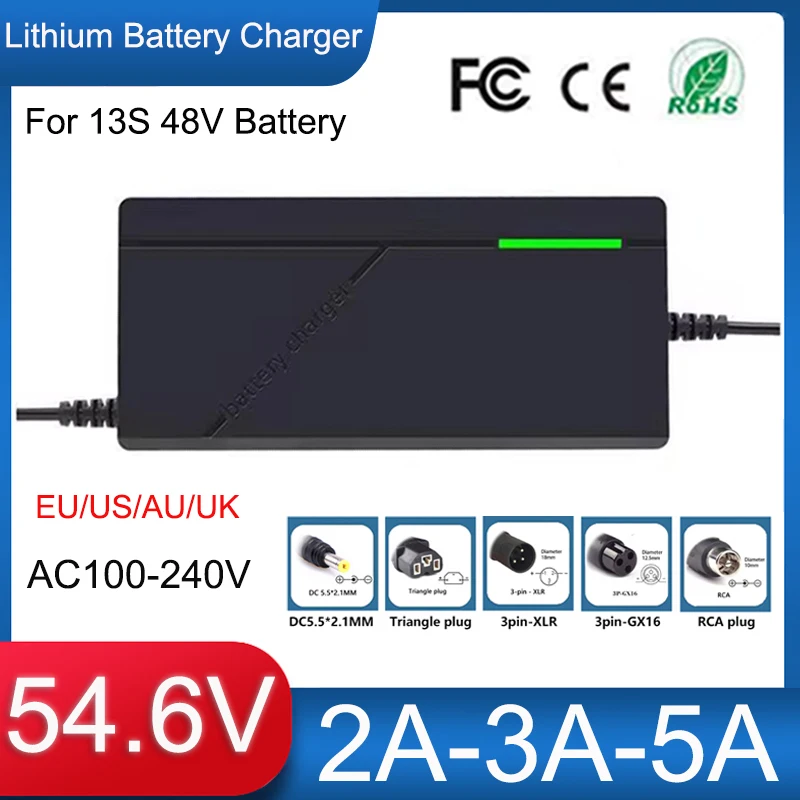 54.6V 2A/3A/5A Lithium battery Smart Charger 110V-220V to DC for 13S 48V 20A 30A E-two wheelers Li-ion battery pack fast charger