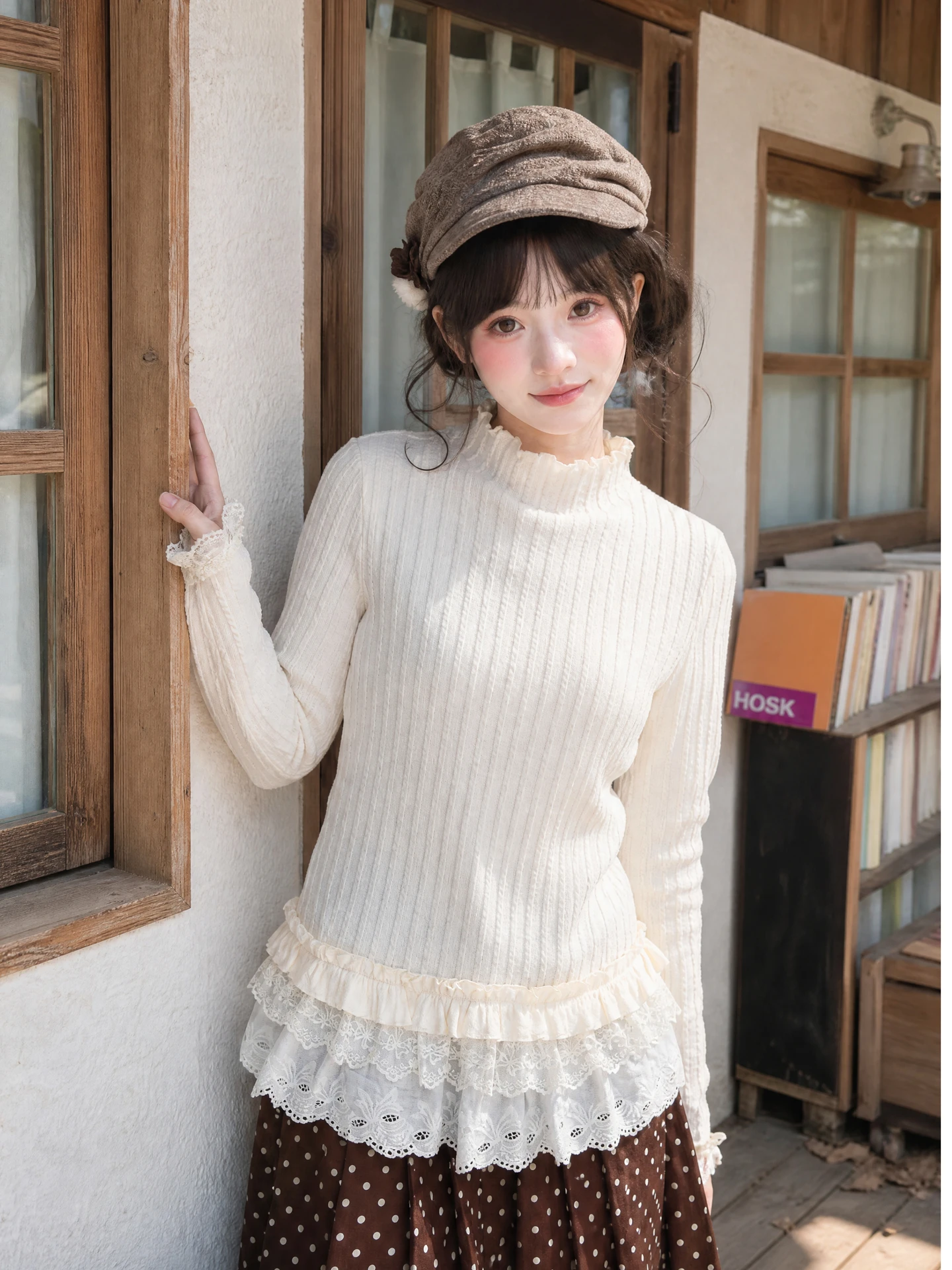Sweet Style Long Sleeve Half High Neck Thermal Shirt Women's Pure Color Warm Inner Wear Base Layer Top for Autumn Season