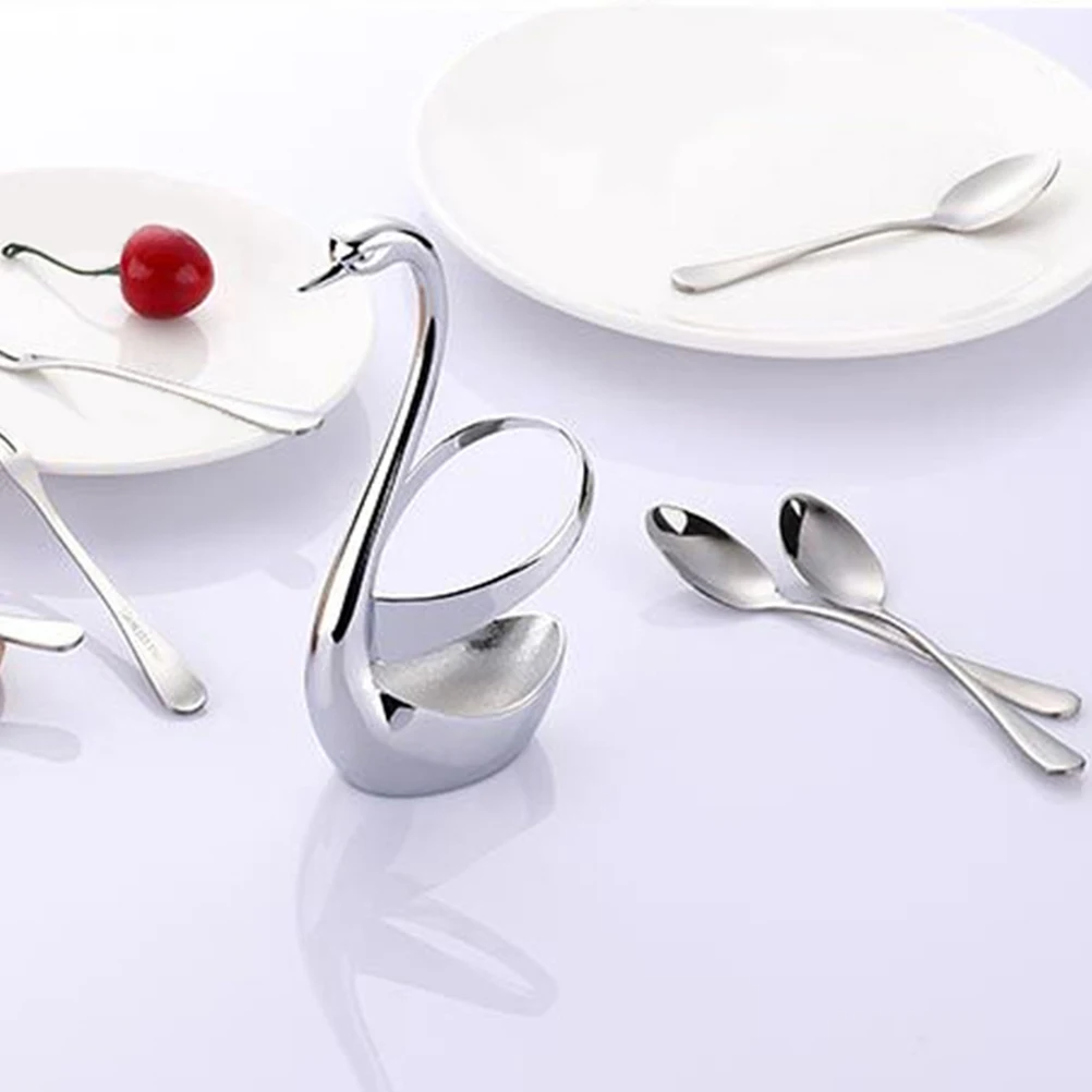

2Pcs Durable Zinc Alloy Swan Shaped Cutlery Holders Elegant Kitchen Storage Containers Creative Dessert Fork Organizer