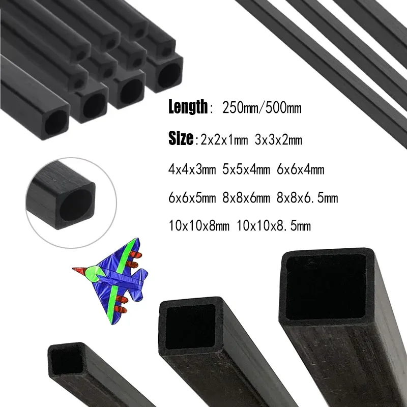 

1-3 шт. квадратная трубка из углеродного волокна, внешний диаметр 2-10 мм x 250/500 мм L, круглое/квадратное внутреннее отверстие, легкие детали стержня высокой эффективности