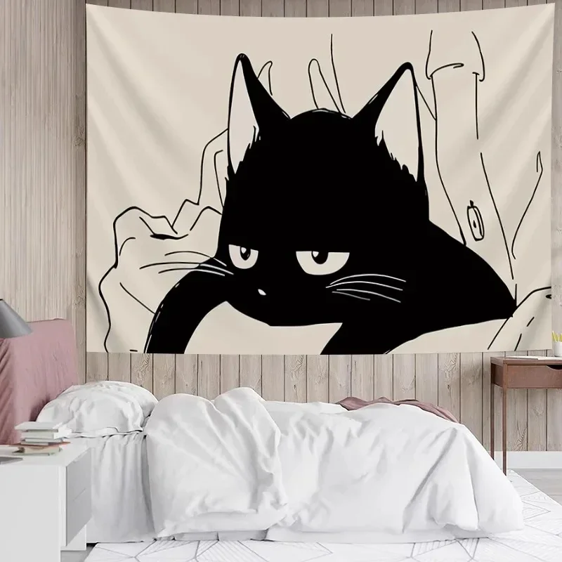 VIKAMA Literary Ins Style Cat Decorative Tapestry Bedroom Bedside Wall Cloth Tapestry Background Cloth Dormitory Tapestry