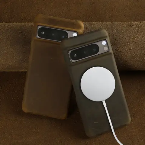 Funda de cuero genuino Crazy Horse Premium para Google Pixel 9 Pro 7 6Pro 7A, Funda de teléfono con protección magnética, carcasa trasera