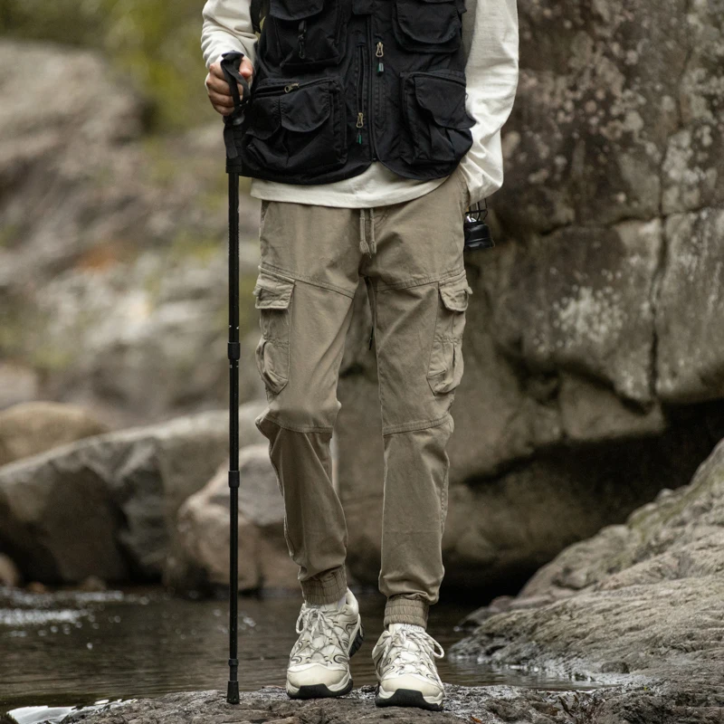 

Свободные брюки в американском стиле для мужчин, весенне-осенние модные брендовые спортивные повседневные брюки с эластичной резинкой на талии и тяжелыми манжетами