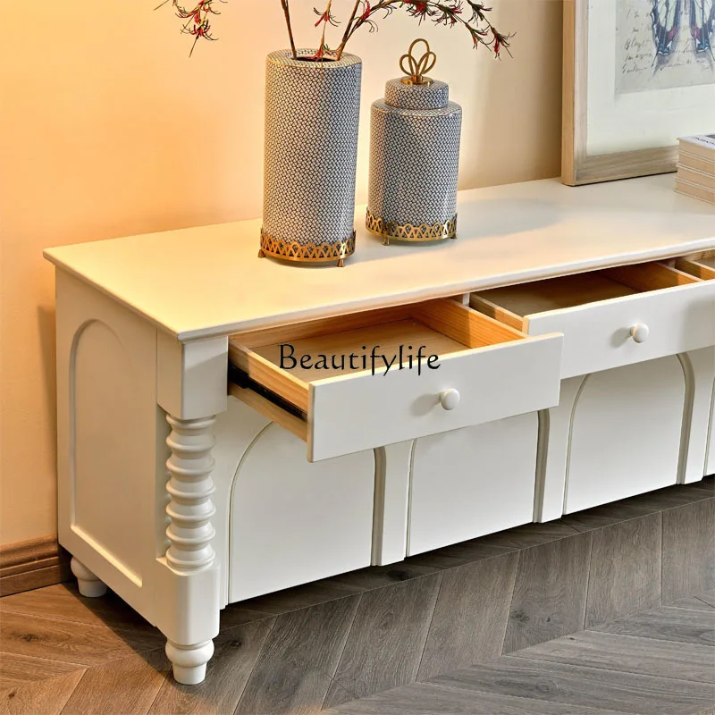 American light luxury solid wood TV cabinet small apartment