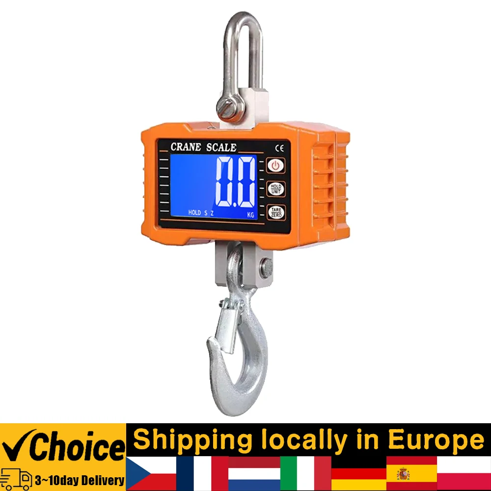 Digital Hanging Scale 1000kg Portable Heavy Duty Crane Scale LCD Backlight 2204lbs Industrial Hook Scales Electronic Weigher