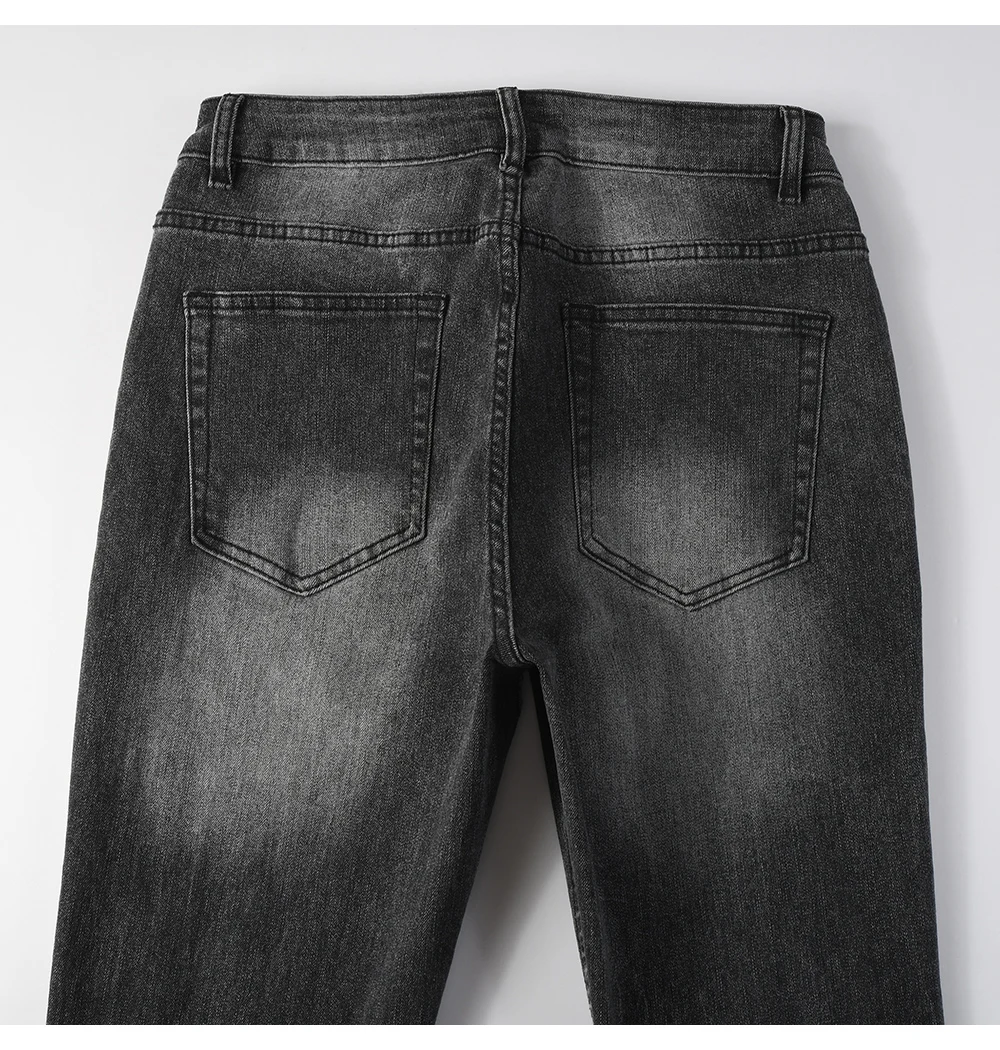 Herren Boot-Cut Denim-Jeans in Grau-Schwarz, Hochwertige Baumwollhose, Klassische Schlanke Stretch-Schlaghose – Detail 11