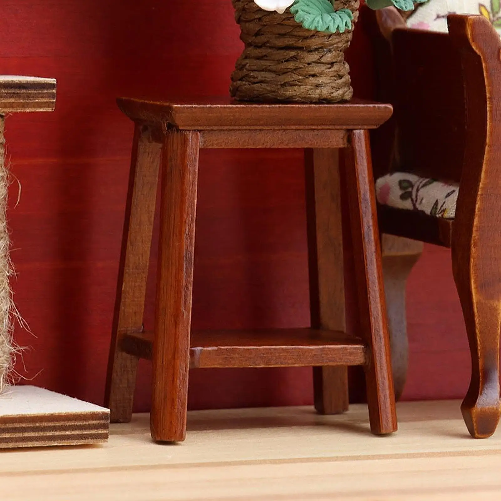 Poppenhuis miniatuur houten kruk, poppenhuis meubelaccessoires 1/12 fantasiespel stevige miniatuur hoge kruk voor poppenhuis