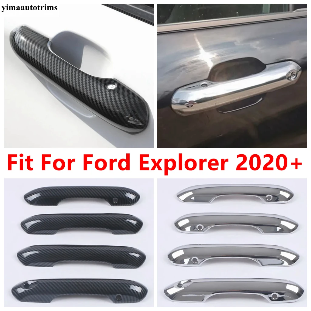 

Car Outer Door Handle Bowl Decoration Protection Cover Trim ABS Chrome / Carbon Fiber Accessories For Ford Explorer 2020 - 2023