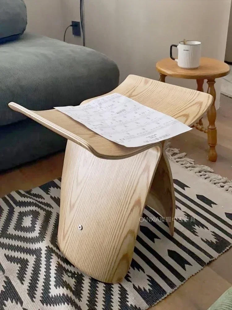 

Solid wood low stool ins home Nordic style dressing creative small butterfly