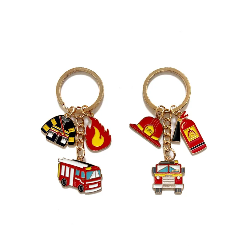 keychain fire Creative Metal Fireman Hat Fire Ambulance Keychain Flame Fire Alarm Badge Keychain Hero Gift