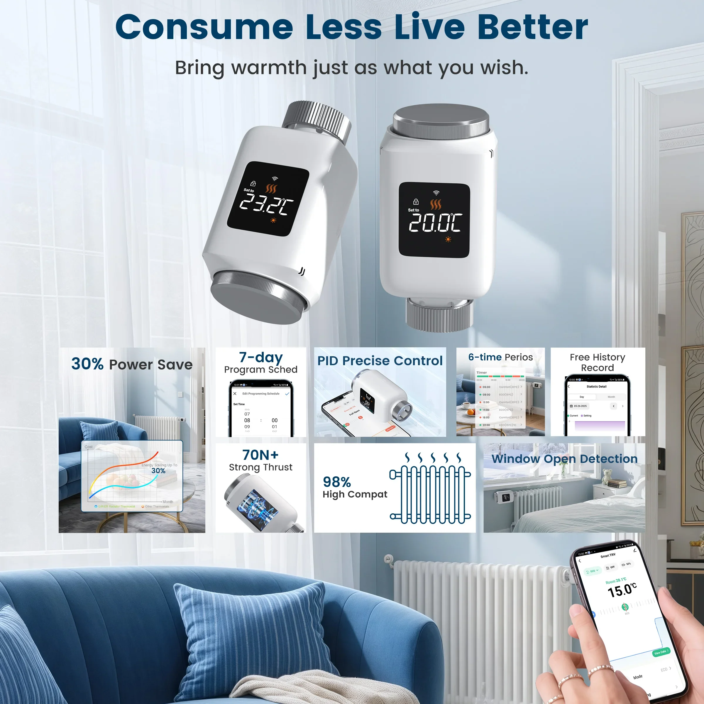 GIRIER Tuya ZigBee Thermostatic Radiator Valve WiFi Smart TRV Programmable Thermostat Radiator Works Alexa Google Home Assistant
