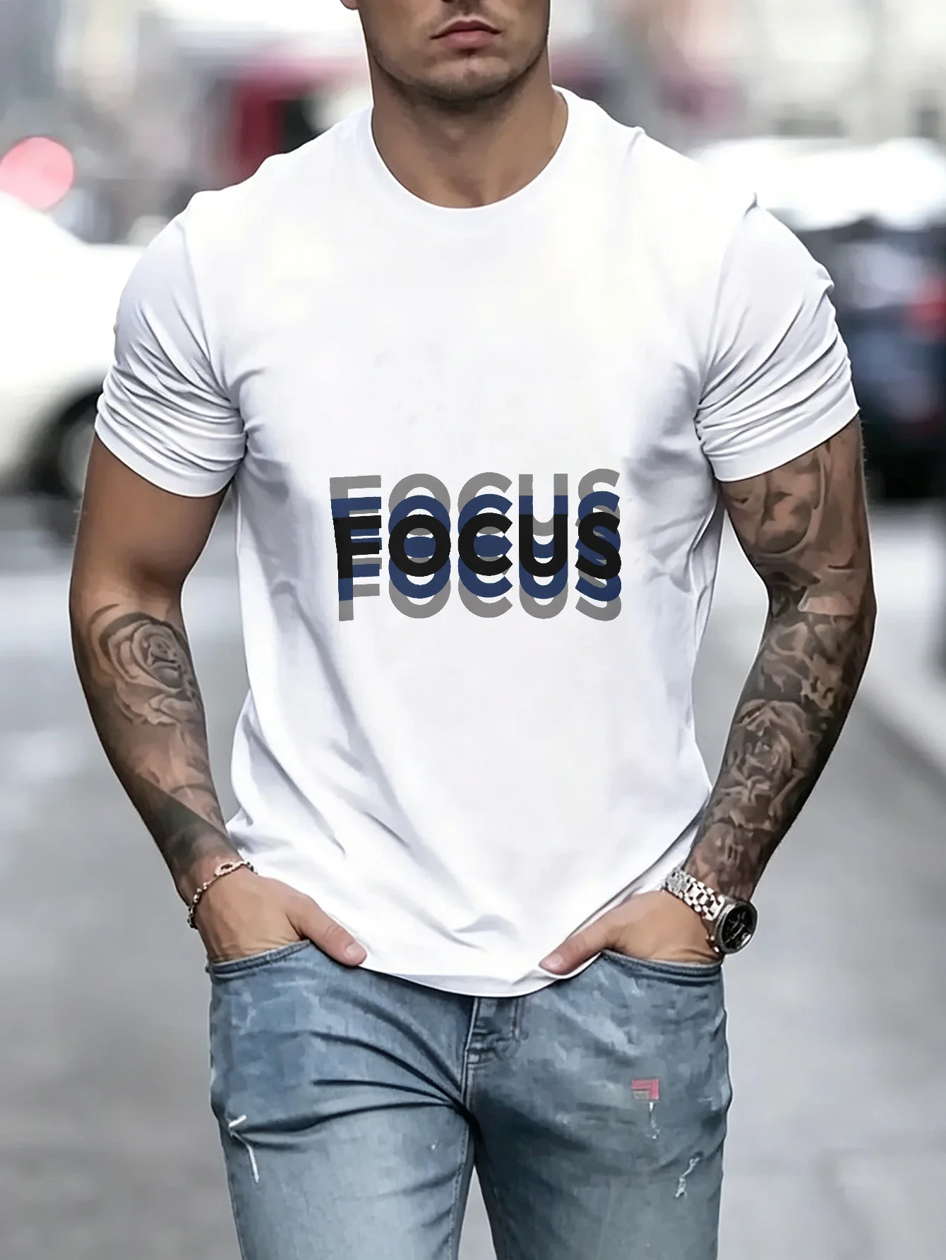 Unisex Casual TShirt Focus Typography Graphic Print, Minimalist Streetwear Style, Comfortable Short Sleeve Tee for Gym and Daily Wear, Motivational Workout Top