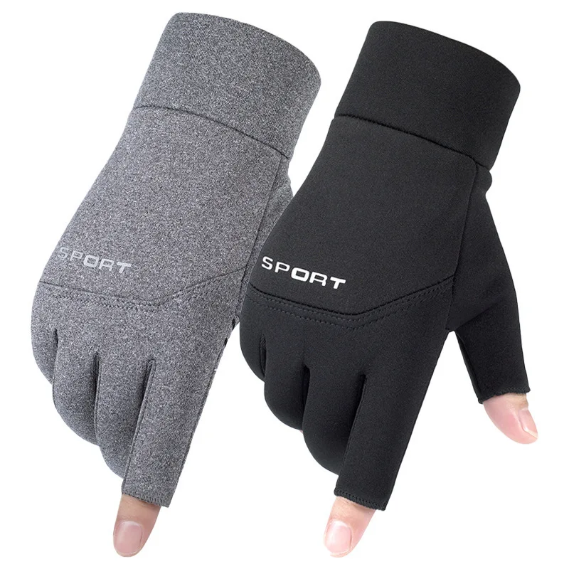 1 Pair Gloves 2 Cut Fingers Outdoor Angling Winter Fishing Gloves Women Men Universal Keep Warm Fishing Protection Anti-Slip