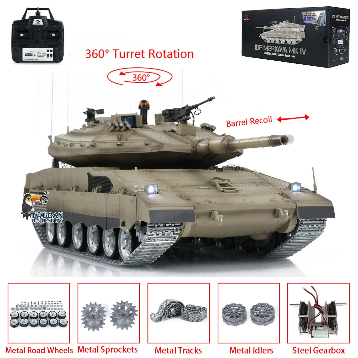 1/16 Scale Henglong IDF Merkava MK IV RC ถังโลหะแทร็กแผนที่ล้อรีโมทคอนโทรลทหารสําหรับผู้ใหญ่