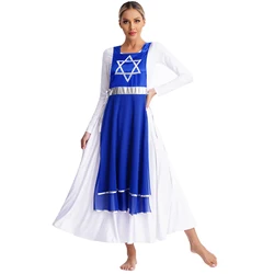 Donne chiesa coro culto vestito liturgico lode danza lirica prestazioni Dancewear senza maniche Lace-up lati abito tunica divisa