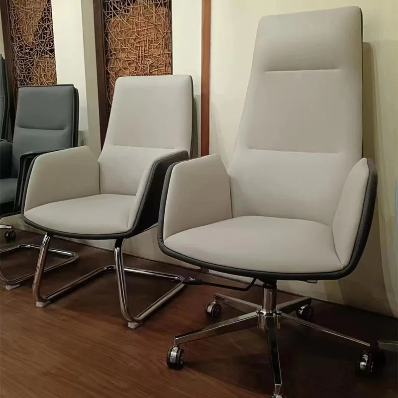 Executive White Office Chair Leather Comfort Luxury Wheels Modern Ergonomic Boss Chairs Support Cadeira Conference Furniture