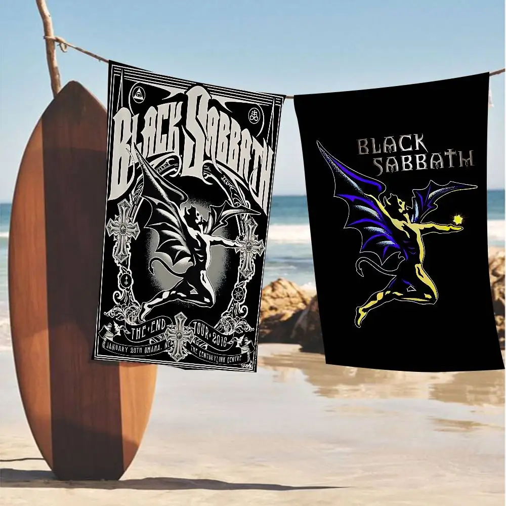 B-Black S-Sabbaths Band Bath Towel Microfiber Soft Water Absorbing Breathable For Girl Kids Decorative Cartoon Beach Towel