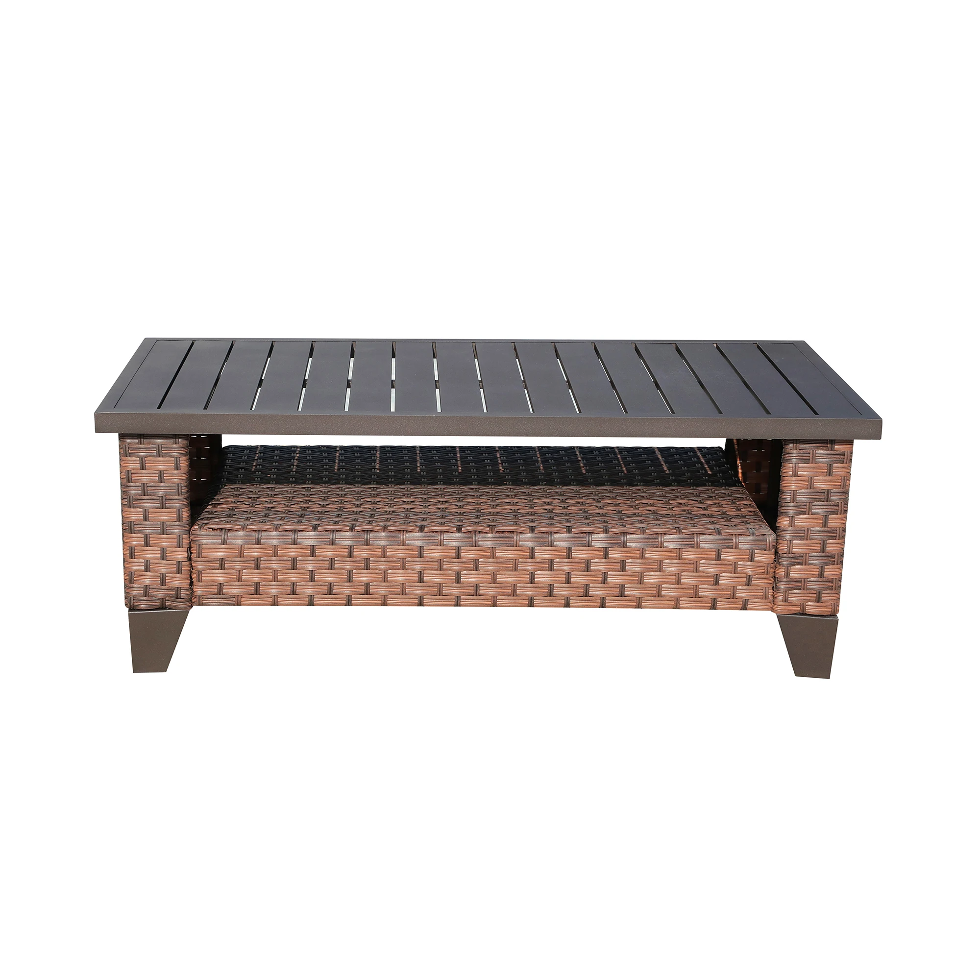 JARDINA Furniture Wicker Coffee Table with Waterproof Cover Brown Synthetic Rattan Wicker Table with Slat Top