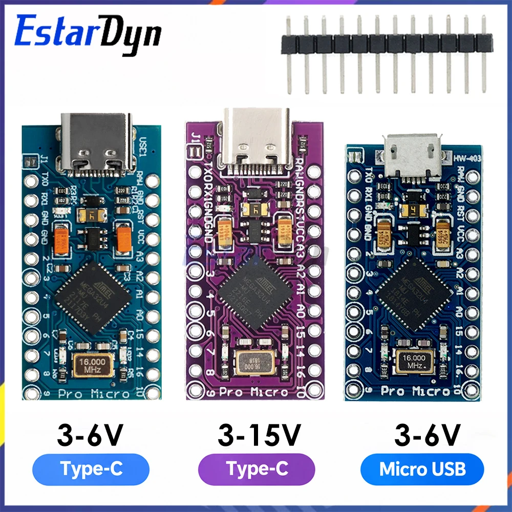 Estardyn ATMEGA32U4-AU/MU Pro Micro Type-C / Micro USB 5V 16MHz Controller Board