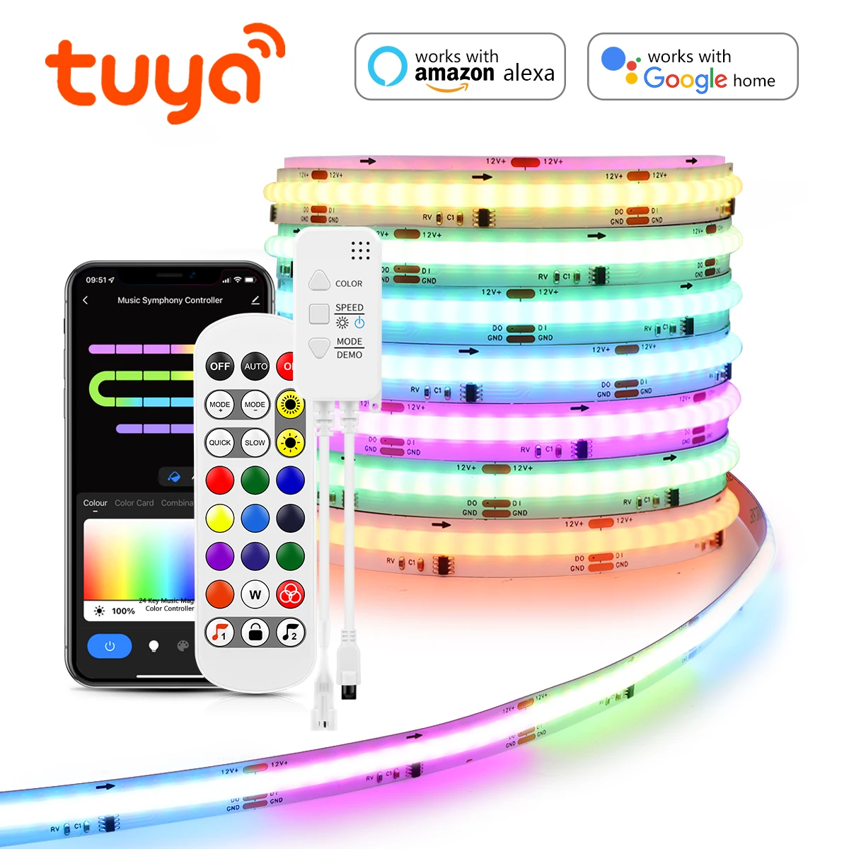 Tuya Smart WiFi RGBIC COB Neonowa taśma LED Adresowalna WS2811 IC RGB Ściemnialna dekoracja pokoju Lampa otoczenia Taśma Alexa Google Home