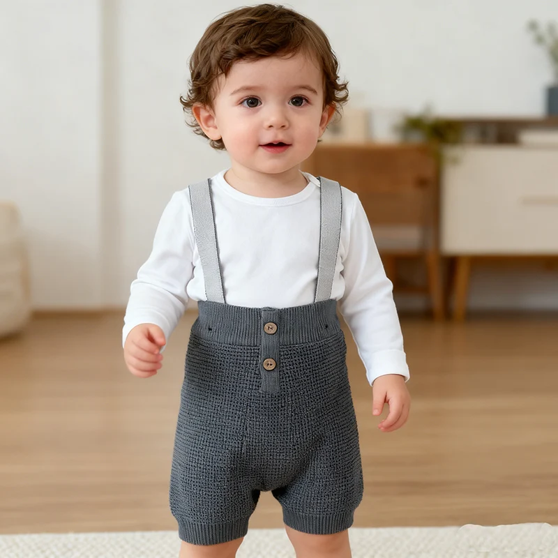 جديد ربيع 2026 بدلة قفز محبوكة للأطفال حديثي الولادة من الأولاد والبنات بدون أكمام بلون سادة ملابس أطفال على الطراز الكوري 0-24 متر