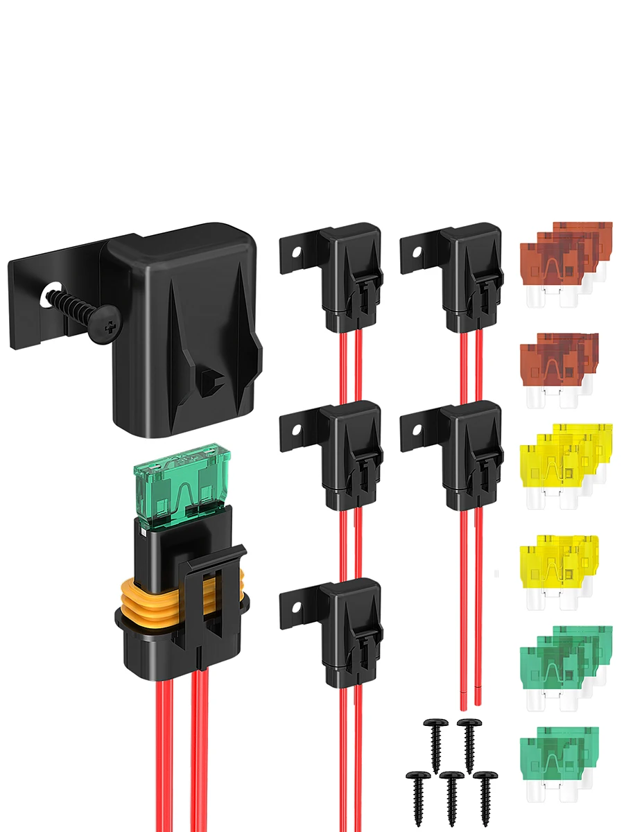 DaierTek 5PCS Uchwyt bezpiecznika liniowego 12V 12 Gauge Wodoodporny uchwyt bezpiecznika ATC/ATO z bezpiecznikiem liniowym 20 A 30 A 40 A do samochodu — zdjęcie 2