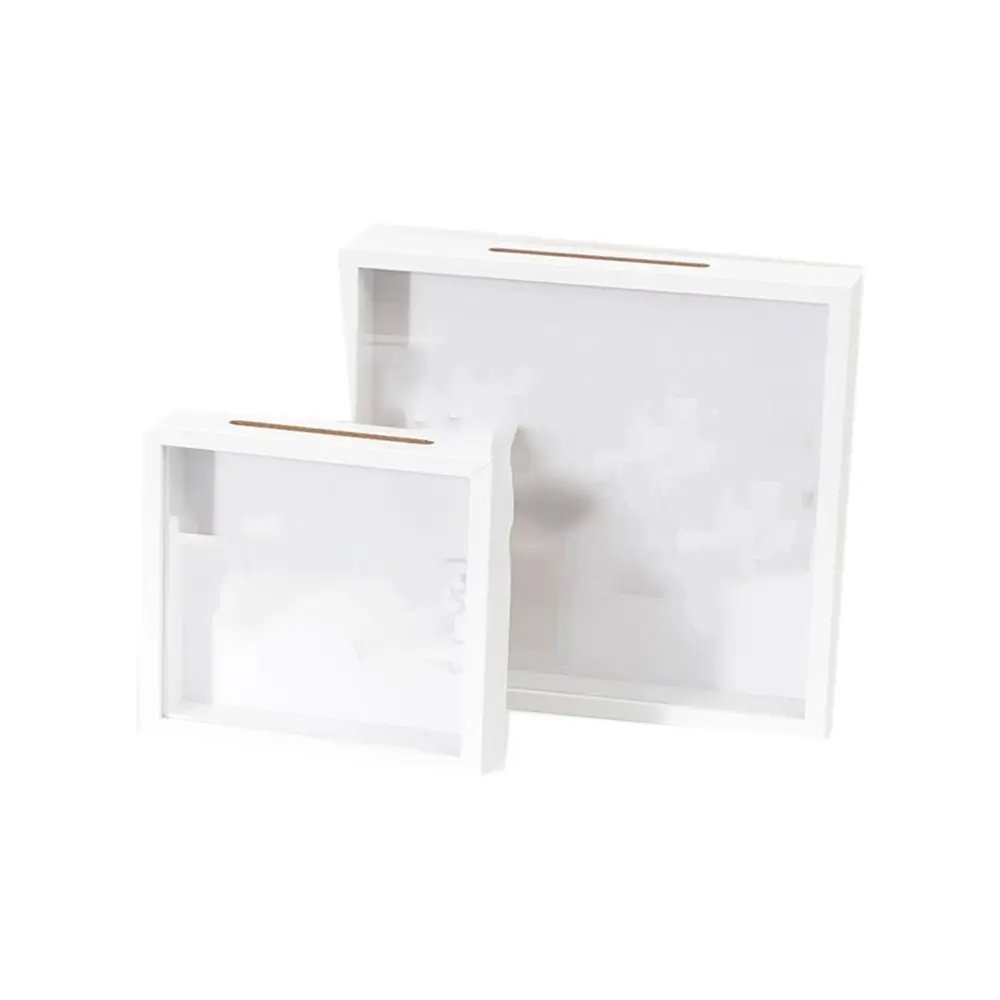 Multifunctional Wooden Adventure Archive Box Square Transparent Ticket Shadow Box with Slot Picture Frame Friends