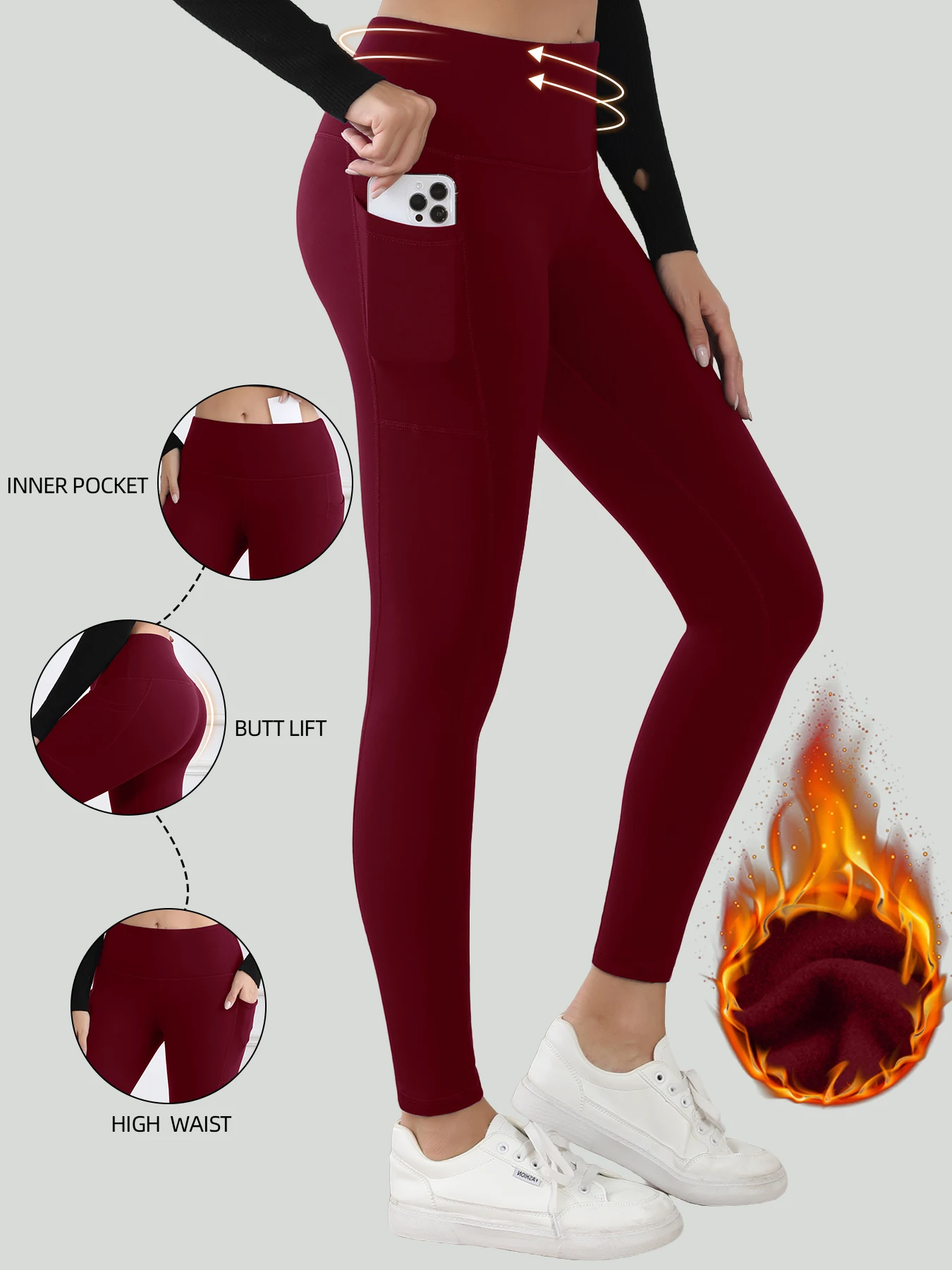 

Women Pockets Thick Winter Velvet Leggings With Inner Pocket High Waist Casual Thermal Leggings Prevent Cold Super Warm Pants