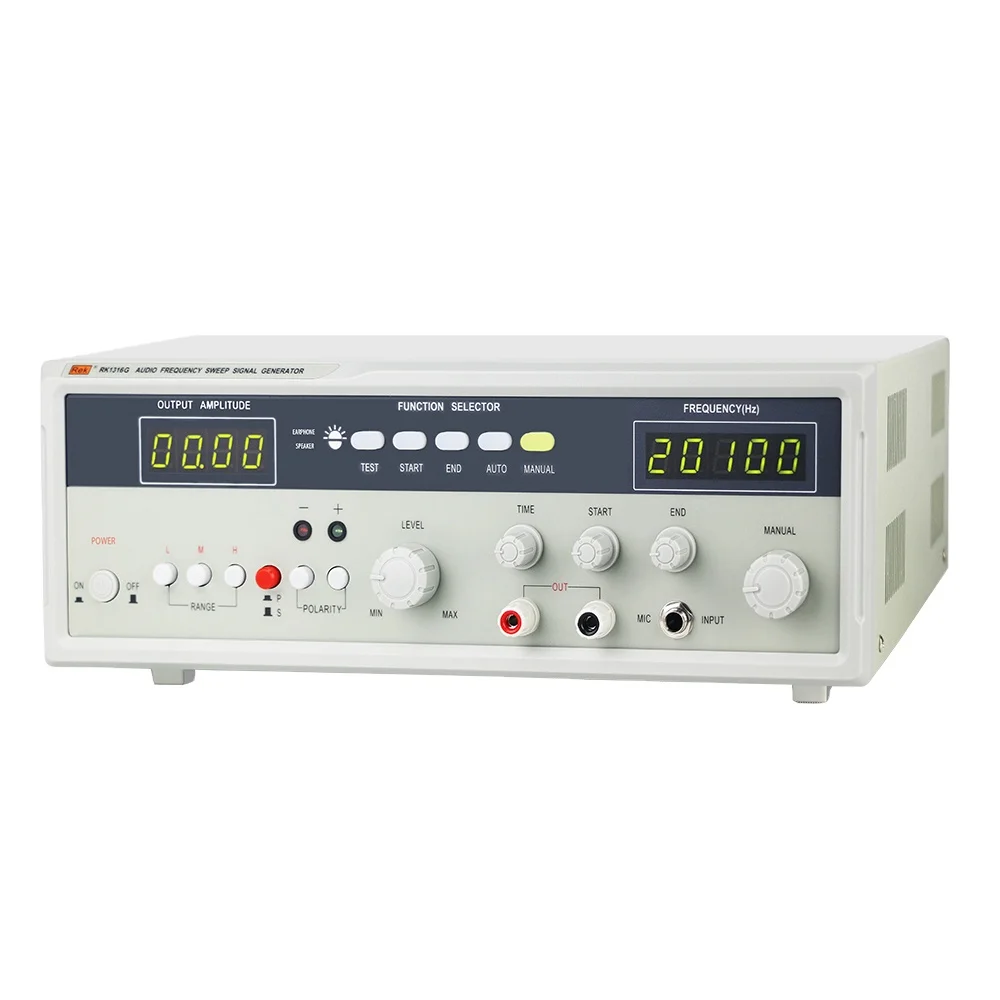 

REK RK1316G 0.1Vrms--28.5Vrms Audio Signal Generator 100W Sweep Generator for Speakers and headphones with measurable polarity