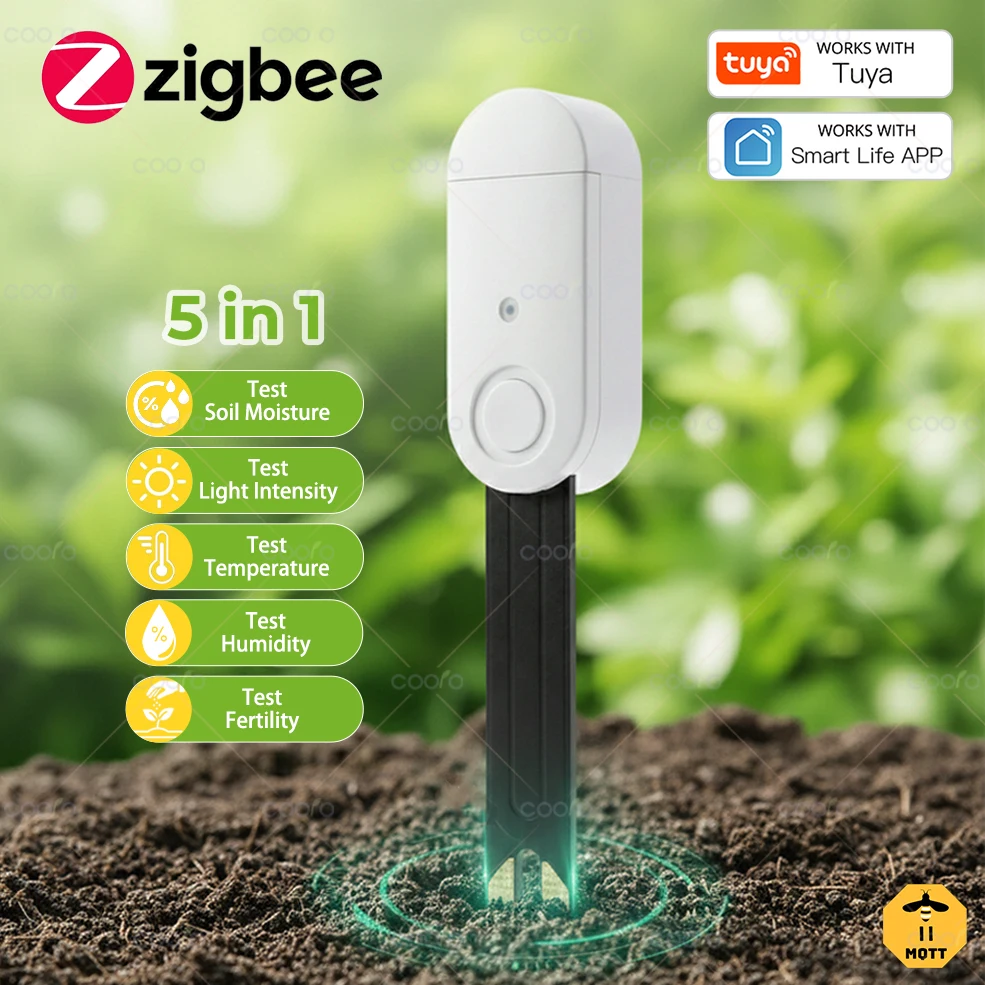 5 in 1 Soil Tester Soil Moisture Fertility Air Temperature Humidity Sunlight Plant Nutrient Monitor for Smart Life Tuya Hub Z2M