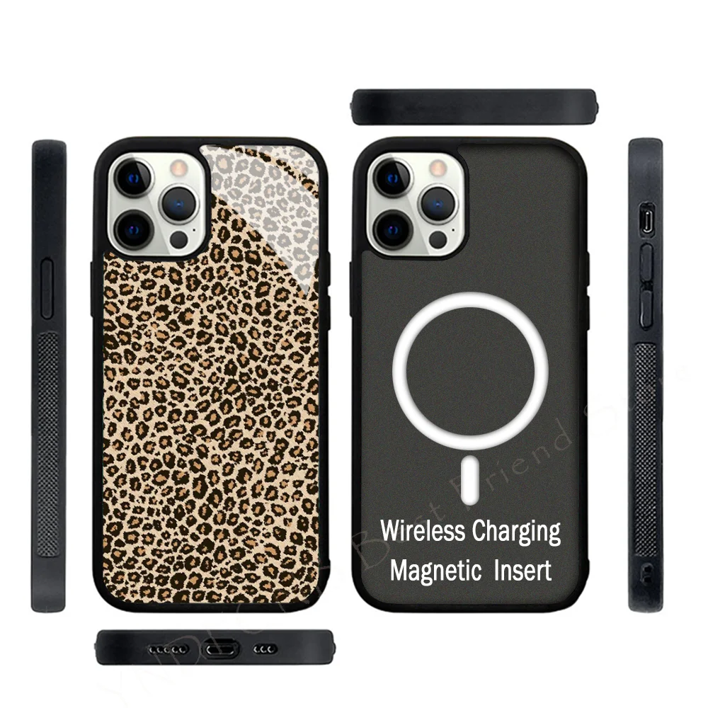 

Leopard Print Phone Case Strong Magnetic For IPhone 15 14 13 Pro Max Alex Mirror For Magsafe Wireless Charging Cover