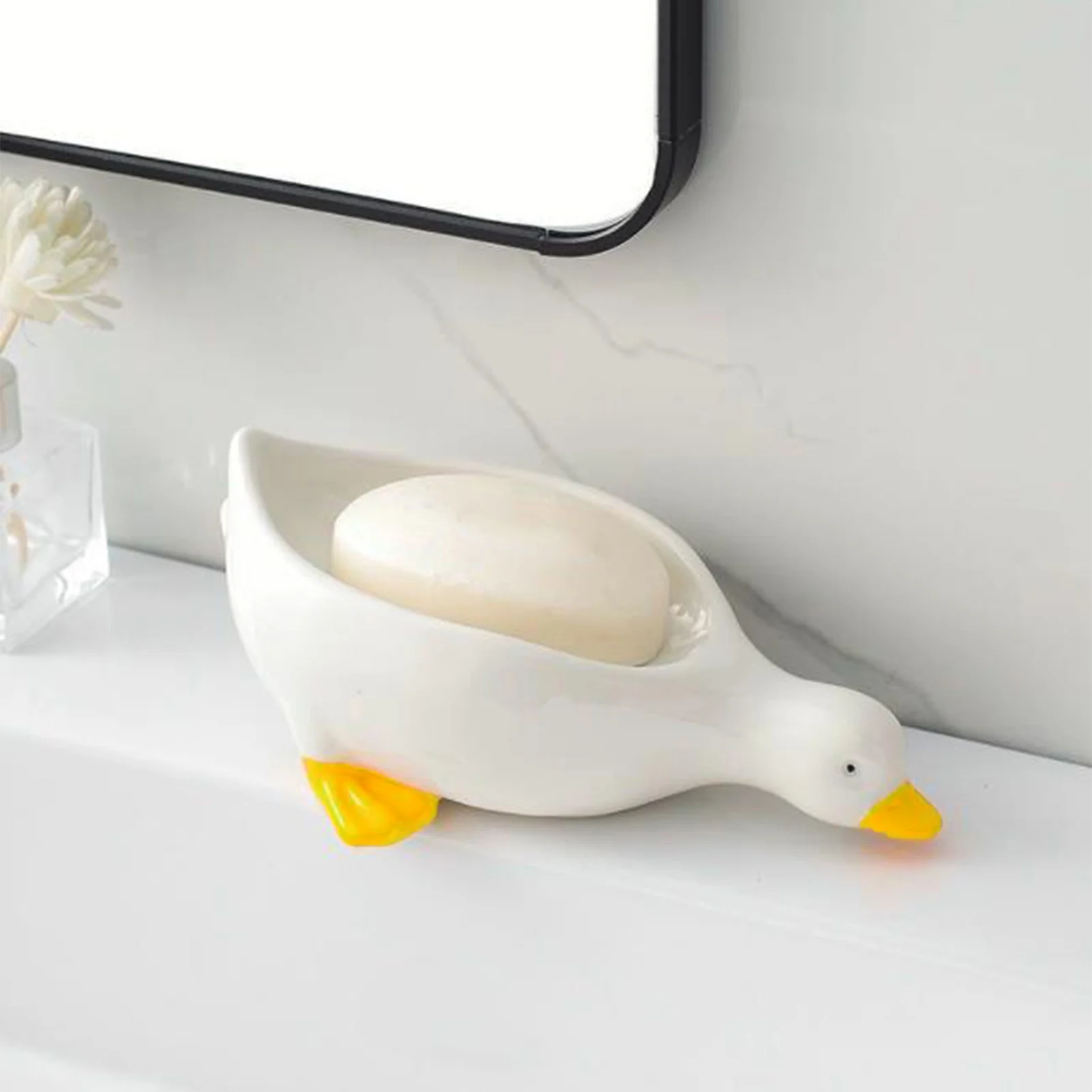 Duck Shape Countertop Soap Dish Drain Rack Shower Soap Holder for Home Flat Dormitory Hotel