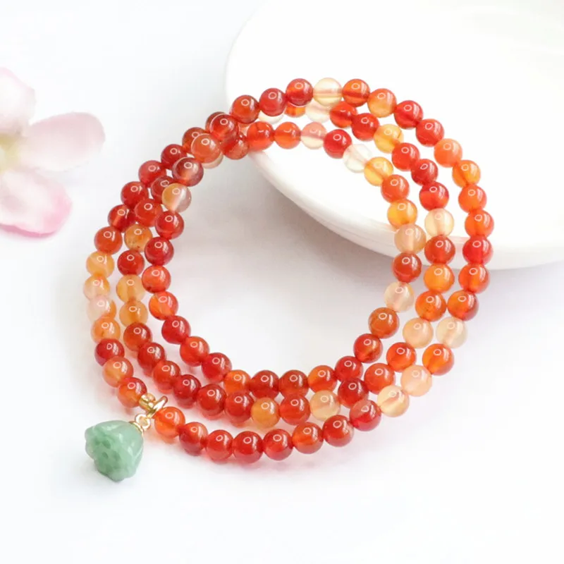 

Natural Red Agate Good Luck Multi-Circle Bead Lotus Canopy Tassel Ping An Chalcedony National Style Exquisite Bracelet for Women